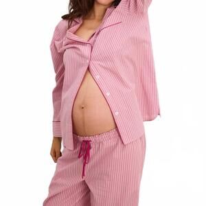 NEW HATCH striped cotton classic pajama set -maternity in raspberry